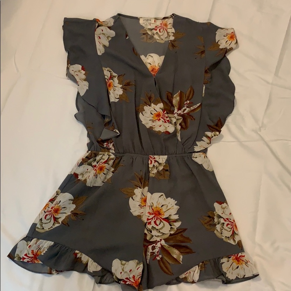Gray Floral Romper